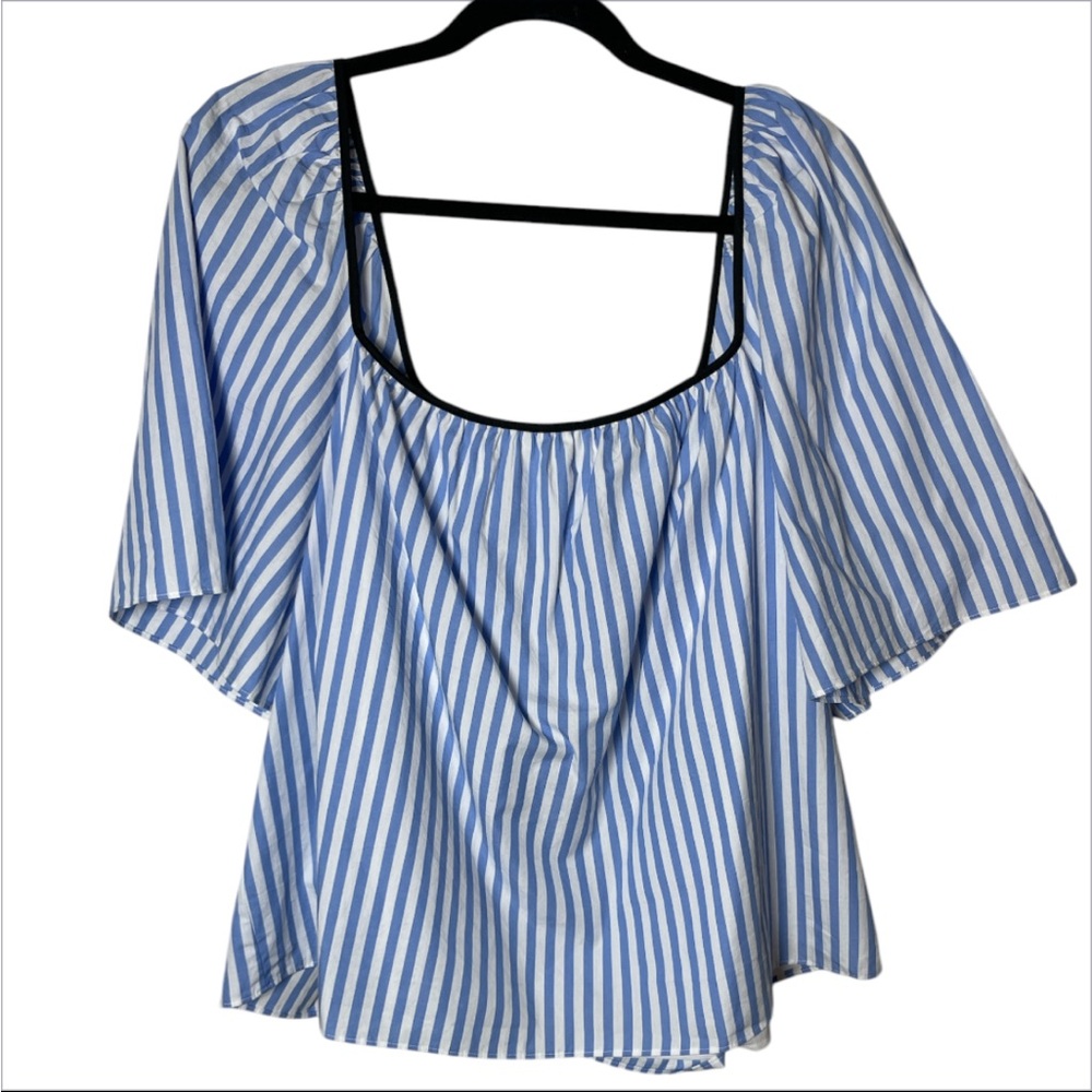 NWT Tuckernuck Pomander Place Womens XL Celia Blue White Stripe Square Neck Top